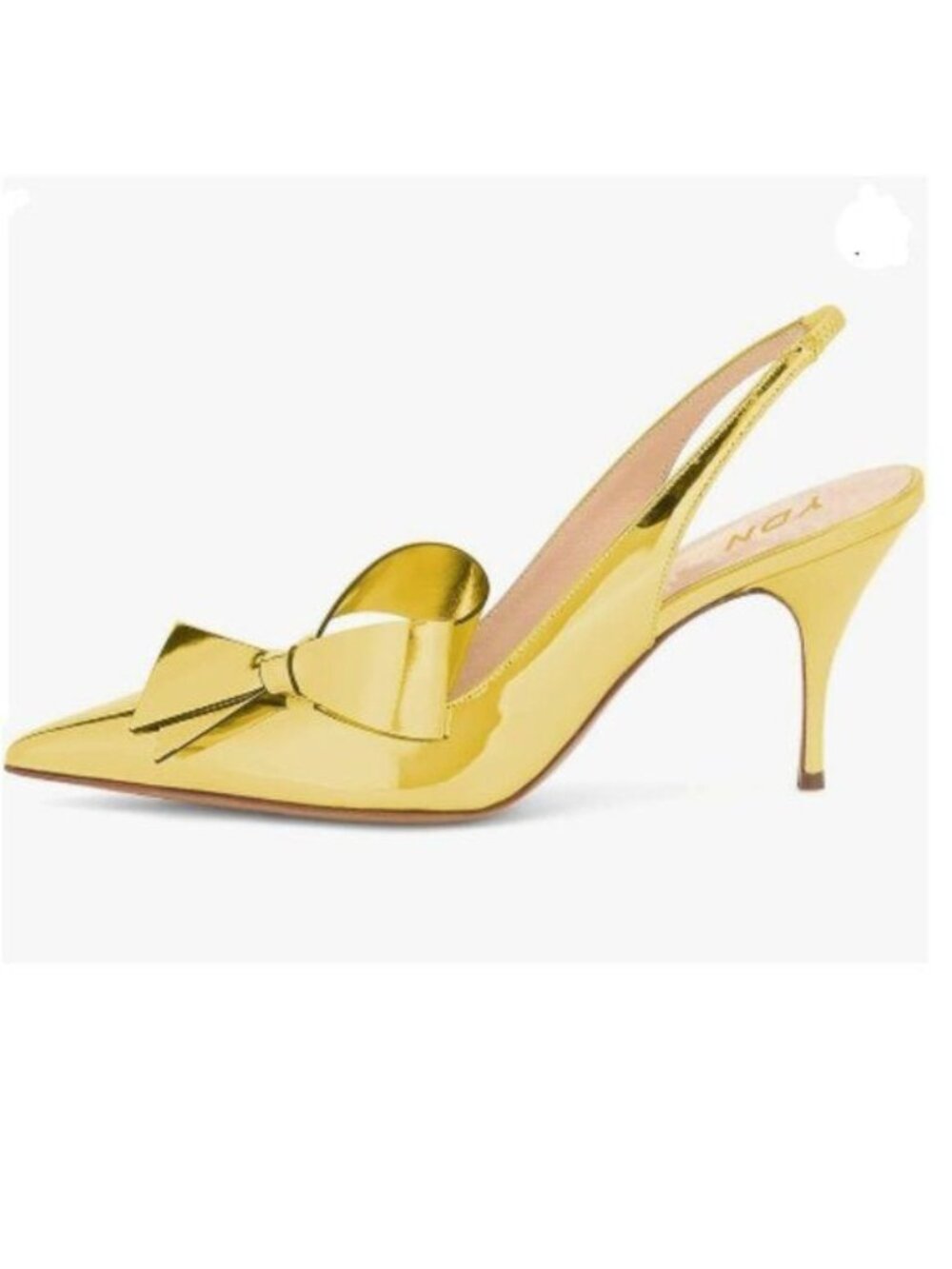 YDN Gold Stiletto Mid Heel Pumps Bow Pointed Toe Slingback Slip on Sandals Shoes